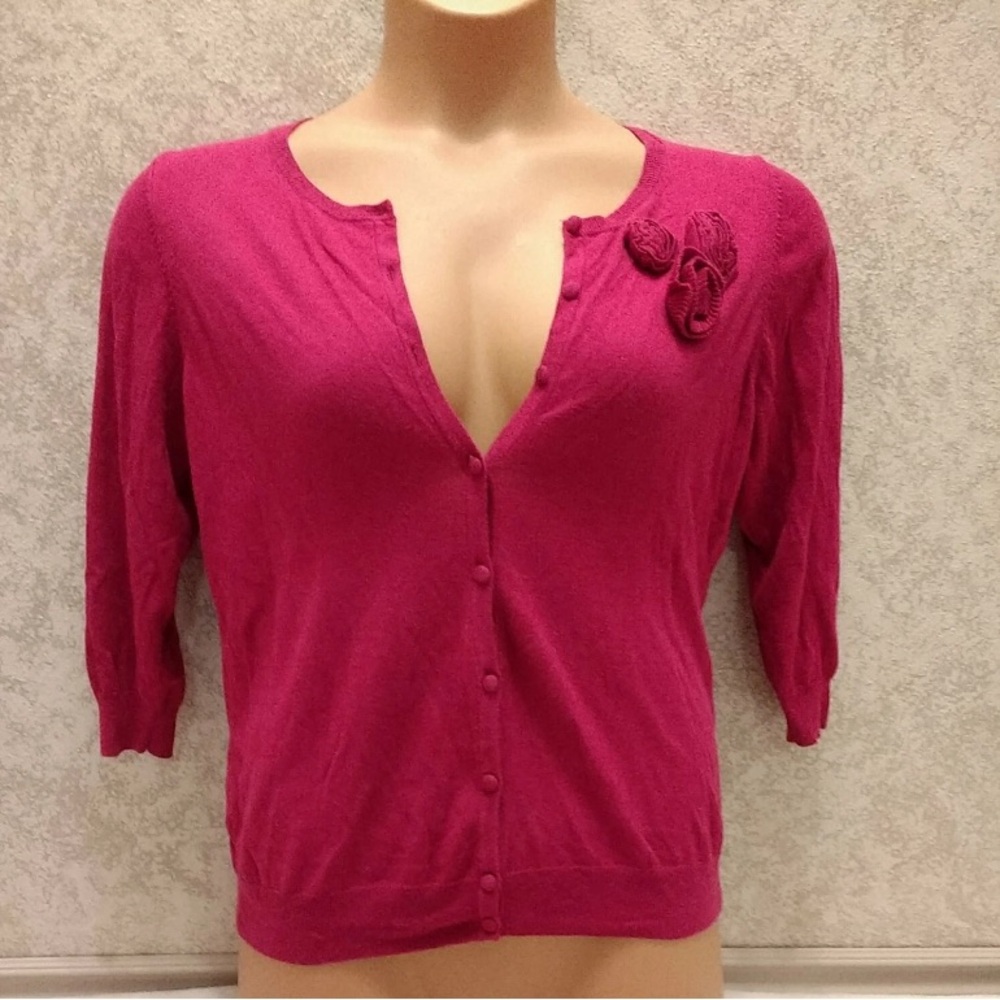 Talbots Pink Cardigan with Rosette Accent
